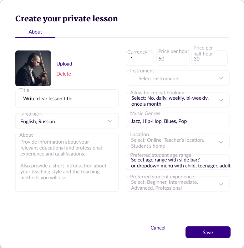 Create private lesson on Artis Futura