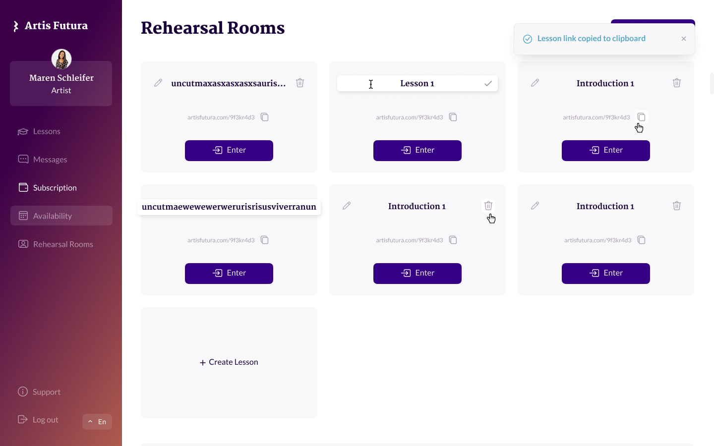 Rehearsal/lesson Rooms