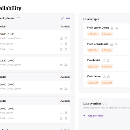 Overview of a teacher's whole availability calendar on Artis Futura